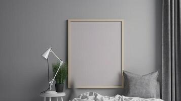 Rectangular vertical frame mockup in scandi style interio. photo