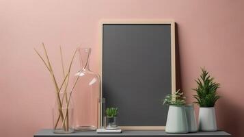Rectangular vertical frame mockup in scandi style interio. photo