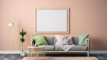 Horizontal wooden frame mock-up in children room. photo