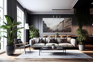 Panorama of luxury living room . photo