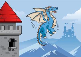 dragon flying around at the castle vector