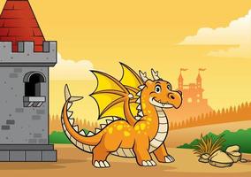 dragon and castle with cartoon style vector