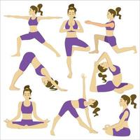 set of women doing yoga poses vector