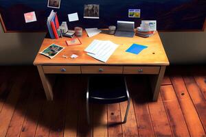 Stack of books on black wooden table. photo