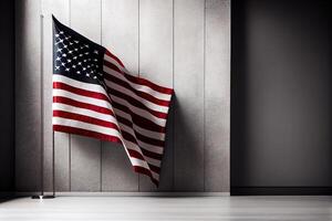 Happy labor day, American flags over gray wall. photo