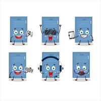 Locker cartoon character are playing games with various cute emoticons vector