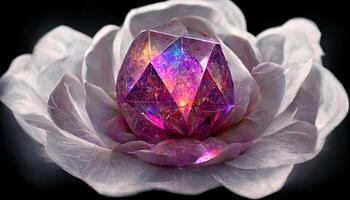 maravilloso cristal Rosa flores ai generado magia floración, místico brillante gemas generativo ai foto