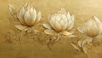 Amazing Luxurious background design with golden lotus, Lotus flowers line art design for wallpaper. photo