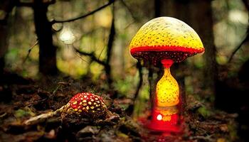 Beautiful red toadstool in the autumn forest mushroom toadstool. photo