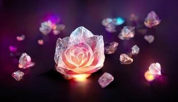 cristal Rosa flores ai generado magia floración, místico brillante gemas generativo ai foto
