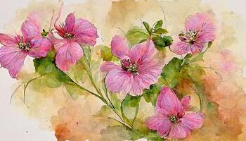 Colorful pink flowers, watercolor illustration. photo