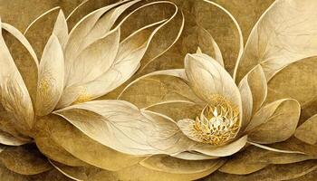 Amazing Luxurious background design with golden lotus, Lotus flowers line art design for wallpaper. photo