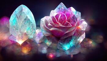 Crystal rose flowers. magic bloom, mystical glowing gems. photo