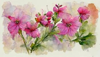 Colorful pink flowers, watercolor illustration. photo