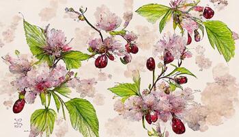 Beautiful seamless pattern cherry blossom flower. photo