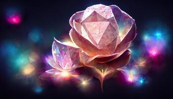 Luminous background with two hearts and roses valentine day. photo