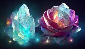 Luminous background with two hearts and roses valentine day. photo