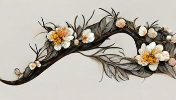 Fruit tree branch transparent set with flowers realistic isolated vector illustration. photo