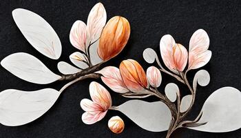 Vector branch with spring flowers. Realistic fruit tree branch. photo