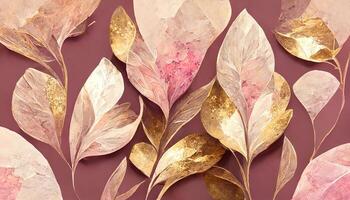 Autumn floral watercolor background in brown with leaf illustration. photo