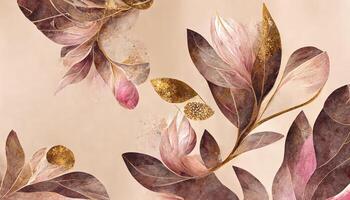 Abstract art botanical pink background vector, Luxury wallpaper with pink and earth tone watercolor. photo