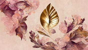 Abstract art botanical pink background vector, Luxury wallpaper with pink and earth tone watercolor. photo