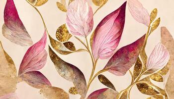 Abstract art botanical pink background vector, Luxury wallpaper with pink and earth tone watercolor. photo