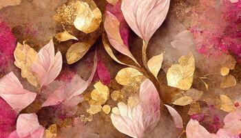 Abstract art botanical pink background vector, Luxury wallpaper with pink and earth tone watercolor. photo