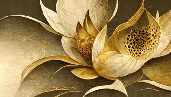 Luxurious background design with golden lotus, Lotus flowers line arts design for wallpaper. photo