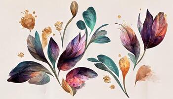 Isolated purple vintage flower watercolor background vector illustration. photo