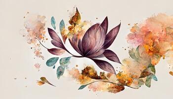 Floral in watercolor, flower garden. Elegant gold blossom flowers flat vector illustrations. photo