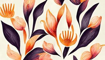 Seamless pattern lily floral and leaves. photo