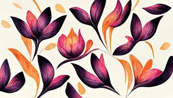 Hand drawn lily floral seamless pattern. photo