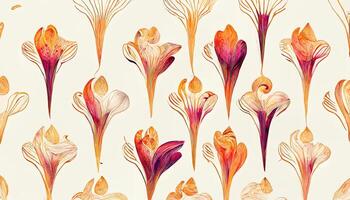 Art background with white lily flowers with golden elements in line style. photo