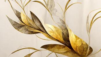 Abstract art background vector, Luxury minimal style wallpaper with golden line art flower. photo