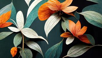 Wallpaper with Plants, leaves, and Flowers with bold elements. photo