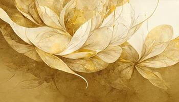 Luxury vector background with lotus flower, leaves and buds. Elegant floral wallpaper in minimalistic linear style. photo