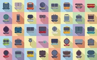 Waffle maker icons set flat vector. Pancake baking vector