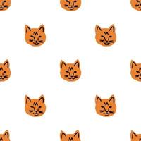 Seamless pattern with cat head illustration in minimalist cutting style on white background vector