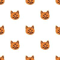 Seamless pattern with cat head illustration in minimalist cutting style on white background vector