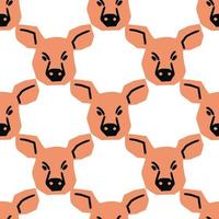 Seamless pattern with pig head illustration in minimalist cutting style on white background vector