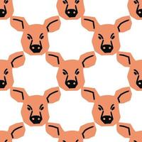 Seamless pattern with pig head illustration in minimalist cutting style on white background vector