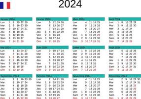 year 2024 calendar in French with France holidays vector