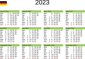 year 2023 calendar in German with Germany holidays vector