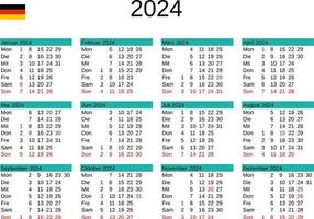 año 2024 calendario en alemán con Alemania Días festivos vector