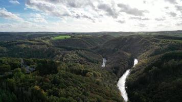 Aerial of forest and river in the Belgian Ardennes video