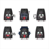 Stereo speaker cartoon character are playing games with various cute emoticons vector