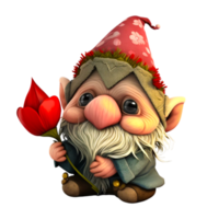 3d Cute Valentines Day Gnome With Love Rose Flowers png