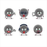 Audio speaker cartoon character are playing games with various cute emoticons vector