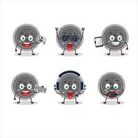 Audio speaker cartoon character are playing games with various cute emoticons vector